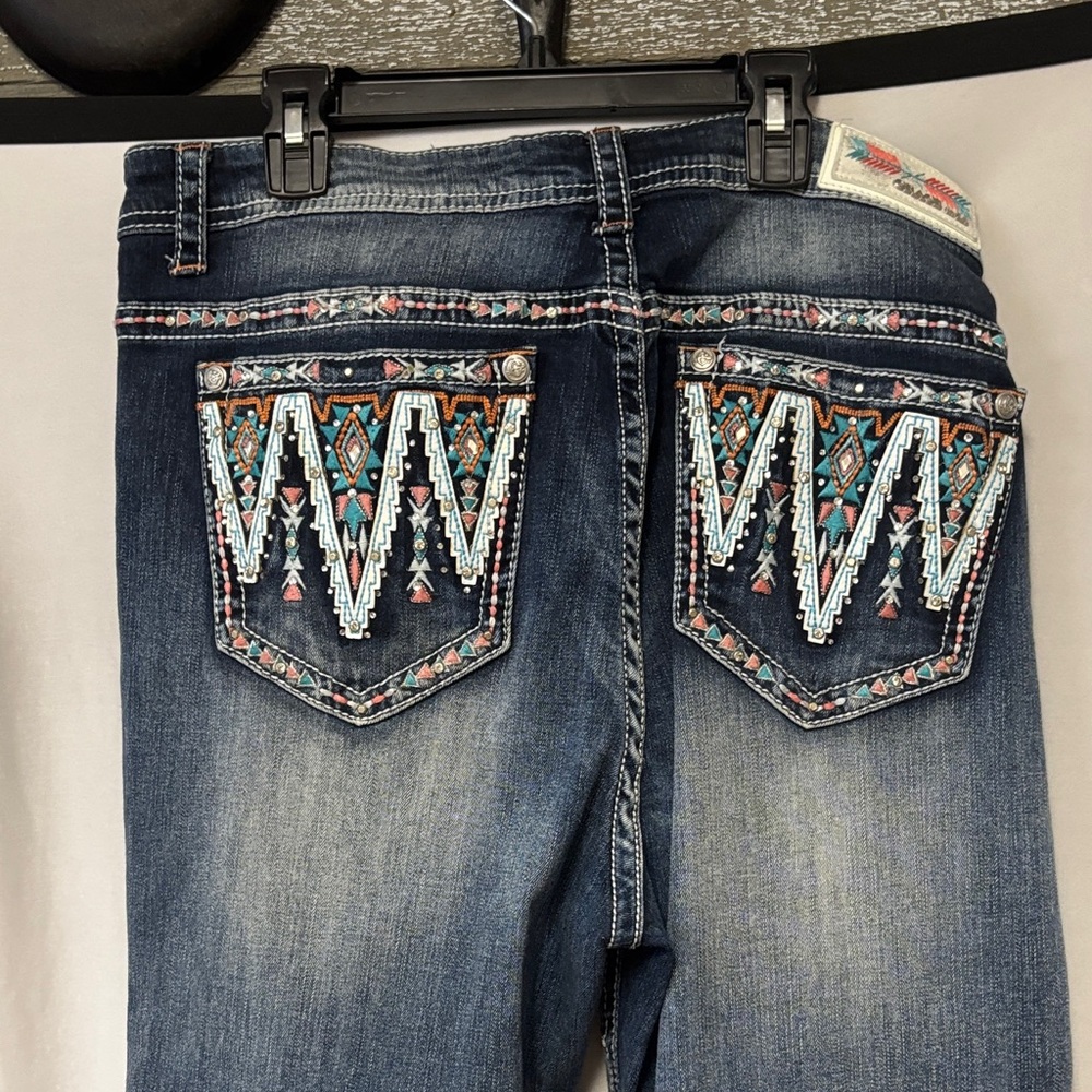 Grace in LA Embellished Cropped Capri Jeans Boho Southwestern Dark Wash